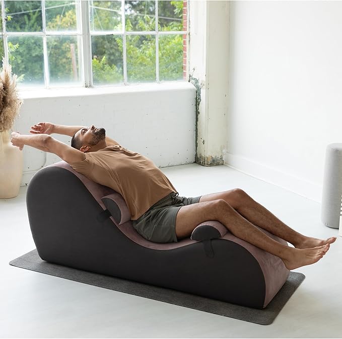 Avana Chakra Yoga Chaise - 2 Adjustable Headrests & Handles with Adjustable Straps, Micro-Velvet/Microloop, Rose & Grey