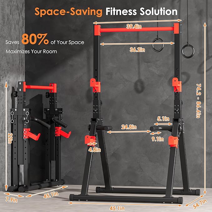 SogesPower Power Tower Pull Up Bar Station, Foldable Pull Up Dip Station Free Standing for Home Gym,Adjustable Pull Up Bar Stand Dip Bar Strength Training Workout Equipment,Triangular Design