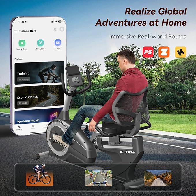 Recumbent Exercise Bike, Recumbent Stationary Bike for Home, Recumbent Bike 350LBS Weight Capacity, Magnetic Recumbent Bike with Smart APP, LCD Monitor, Heart Rate Handle