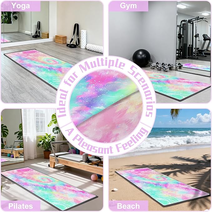 Yoga Mat Towel,Hot Yoga Towel High-Definition Pattern,Machine Washable with Ultra-Absorbent Yoga Towels for Hot Yoga Non Slip for Fitness,Exercise,Pilates,72 x 27 in,Pink and Green Gradient