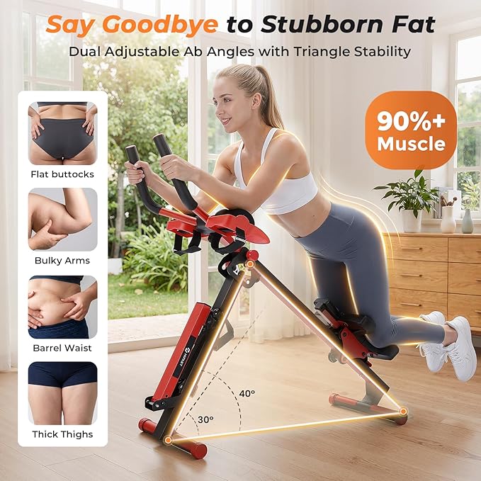 Ab Machine and Rowing Machine, 4 in 1 Rowing Machines for Home with 3 Levels of Workout Resistance, Quiet & Foldable Row Machine with 3 Adjustable Handle Heights & LCD Monitor, Rower Machine for Home