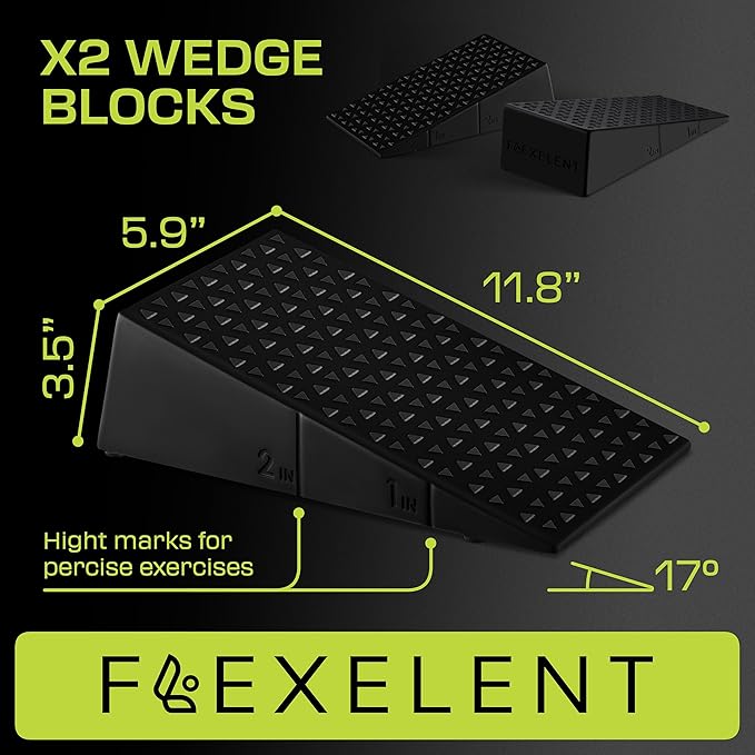 Squat Wedge Block Pair - Heel Elevated Squat Wedge for Deeper Squats, Heavy Lifting and Better Form - 17° Angle Exercise Wedges, Slant Board for Squats with Carry Backpack