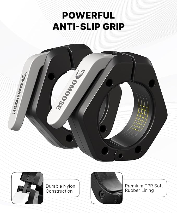 DMoose Fitness Barbell Clips 2 Inch (Pair) - Quick Release Olympic Barbell Clamps & Collars with Anti Slip TPR Grip for Secure Weightlifting and Powerlifting - Weight Clips for Bars at Home or Gym
