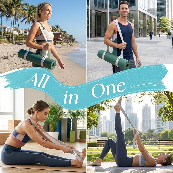 Tumaz Yoga Mat Strap [MAT NOT Included] (2 Sizes) with Extra Thick & Comfy Delicate Texture, Adjustable Yoga Mat Carrier