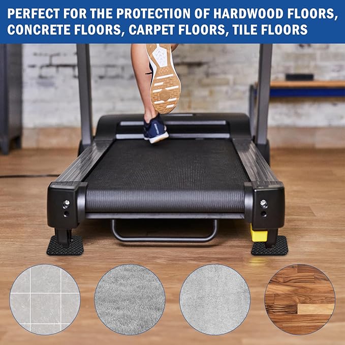6 Pcs Walking Pad Mat, Treadmill Mat Pads, 4" x 4" x 0.2" Double-Sided Non-Slip Exercise Equipment Mat, High Density Silicone Anti Vibration Pad for Protect Floors, Noise Reduction