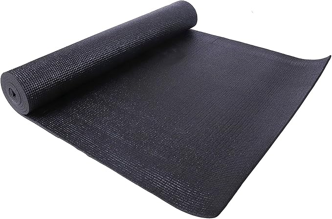 Signature Fitness All Purpose 0.25 Inch Thick High Density No Tear Exercise Yoga Mat with Strap & Lightweight Features for Indoor & Outdoor Use, Black