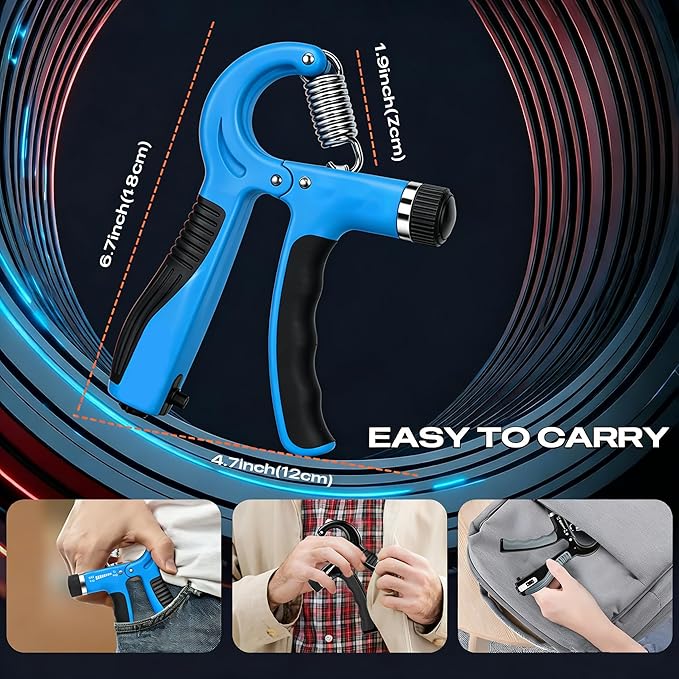 Grip Strength Trainer - Adjustable Resistance 11-132lbs/5-60kg Hand Gripper & Forearm Strengthener Device with Smart Counter for Sports & Rehab