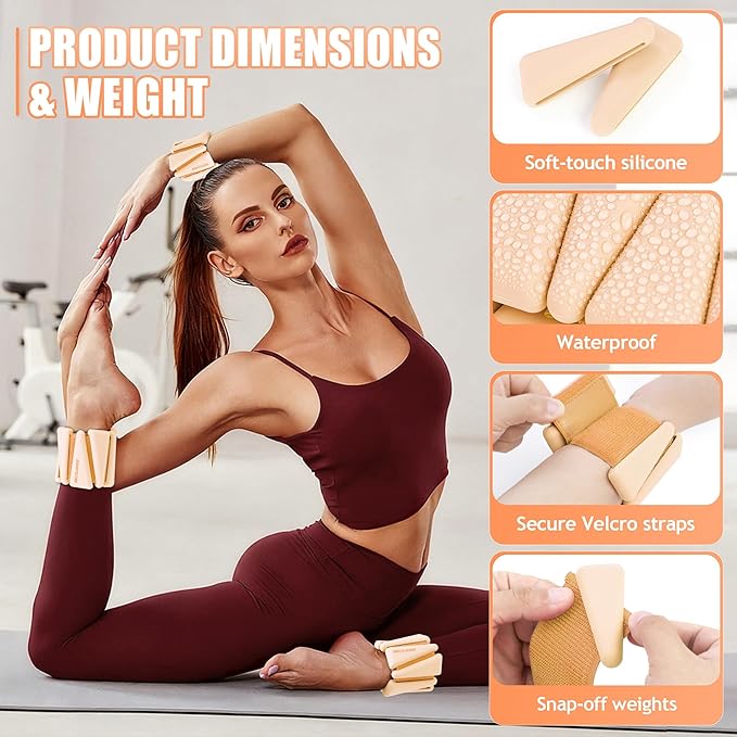 Ankle Weights for Women Wrist Weights Set of 2 (1 lb/2 lb Each) Adjustable Arm Leg Weight for Womens Men Suitable for Walking Swimming Running Pilates Yoga Gym