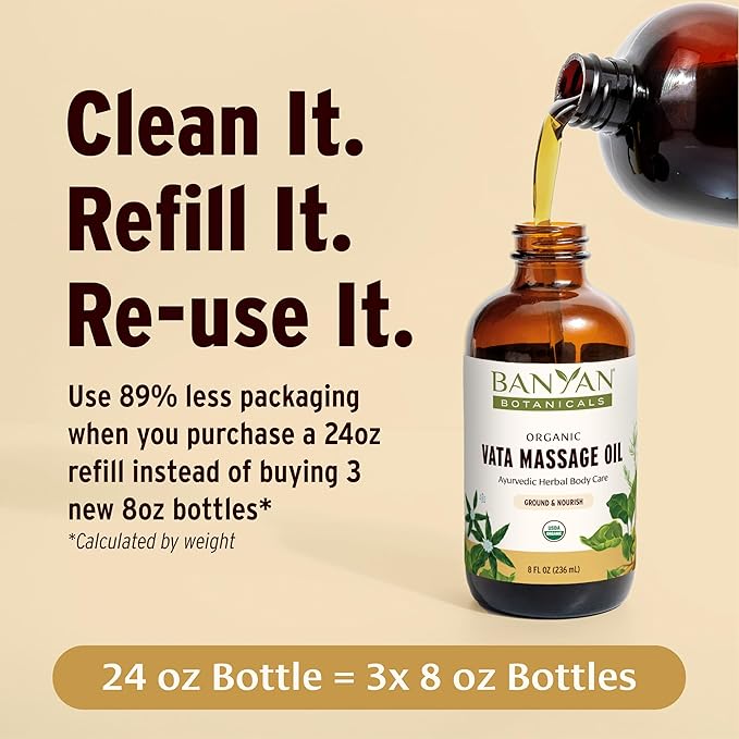 Banyan Botanicals Vata Massage Oil – Organic Herbal Massage Oil for Calm & Relaxation – Ayurvedic Oil with Organic Ashwagandha (Withania Somnifera) – 8 oz – Non-GMO Sustainably Sourced Abhyanga Oil