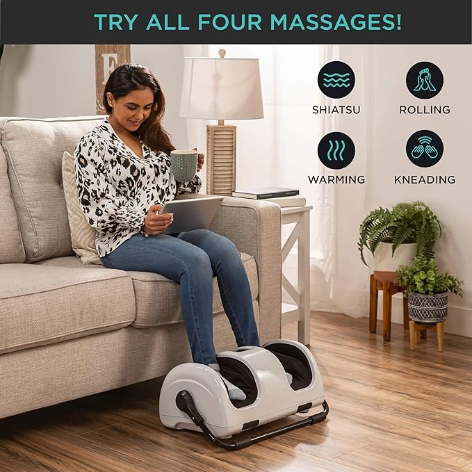 Best Choice Products Heated Shiatsu Foot Massager for Pain Relief, Plantar Fasciitis, Neuropathy, Blood Circulation w/Compact Design - Pearl White