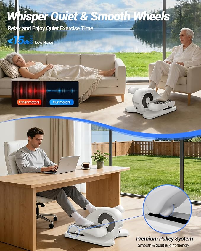 Under Desk Elliptical Machine, Electric Leg Exerciser for Seniors, Quiet & Portable Electric Seated Eclipse Exercise Training Machine with Remote, 12 Speeds & Mute Function, Manual & Auto Mode
