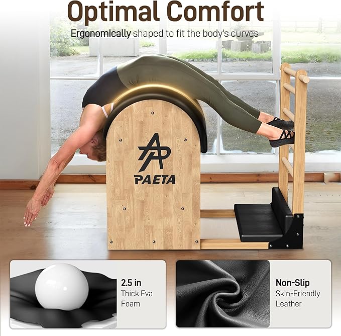 PAETA Pilates Ladder Barrel, Wooden Spine Corrector Pilates Machine for Home Workout, Pilates Arc for Balance, Core Strengthening and Stretching