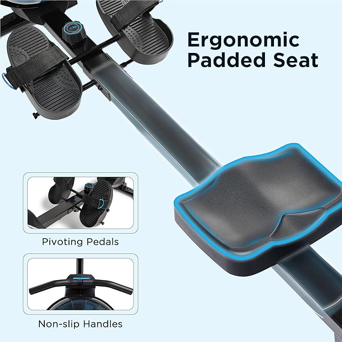 JLL Magnetic Rowing Machine – Foldable Rower for Apartments & Home Gyms, 16 Resistance Levels, Bluetooth with SunnyFit App, Easy-Glide Wheels, Tilt-to-Store Upright Design