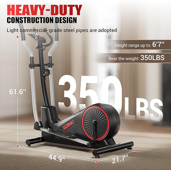 Elliptical Machine, Elliptical Exercise Machine for Home with Hyper-Quiet Magnetic Driving System, Elliptical Trainer with 15.5IN Stride, 350LBS Loading Capacity