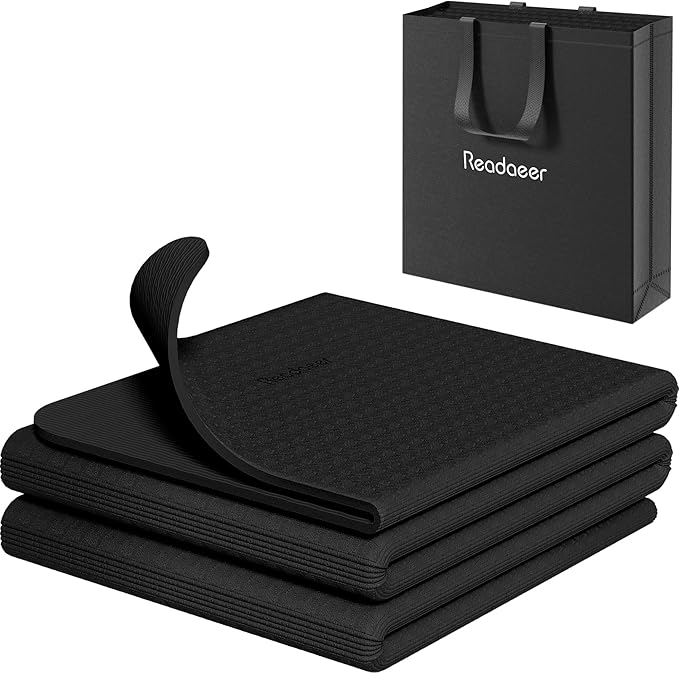 Readaeer Foldable Yoga Mat for Travel Folding Yoga Mat 6mm Thick with Carrying Bag, Non-Slip TPE Exercise Pilates Mat for 72" L x 24" W x 0.24 Inch
