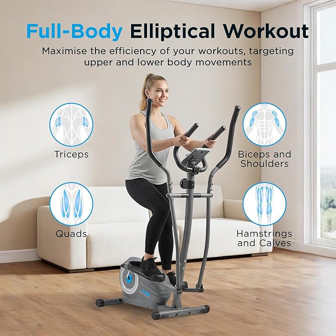 JLL Smart Upright Elliptical & Full-Body Cross Trainer – Compact, Low-Impact Cardio Machine for Home, Arm & Leg Workout, Whisper-Quiet, Heart Rate Monitor, Bluetooth with Fit App, Magnetic Resistance