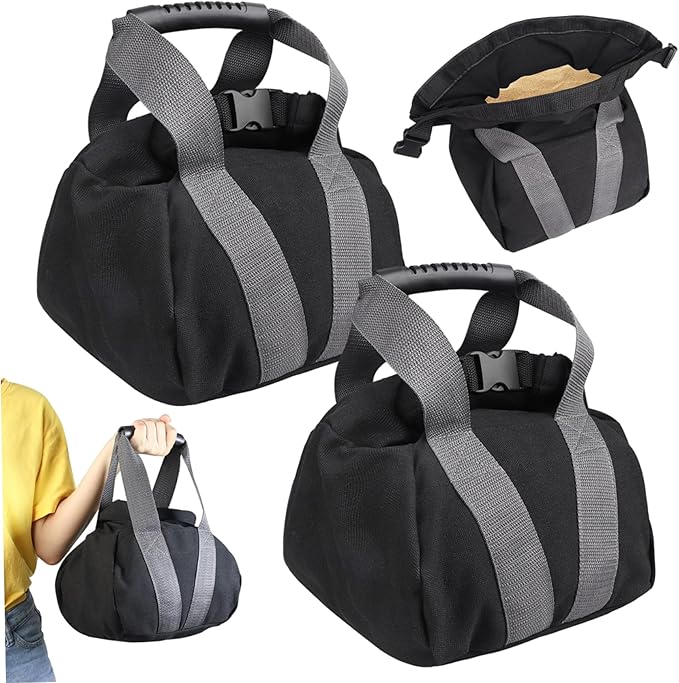 Canvas-Kettlebell-Sandbag, 2Pcs Fitness Sandbags with Non-slip Handle Refillable Portable Canvas Sand Kettlebell Soft Sand Bag for Home Training, Fitness, Yoga Workou