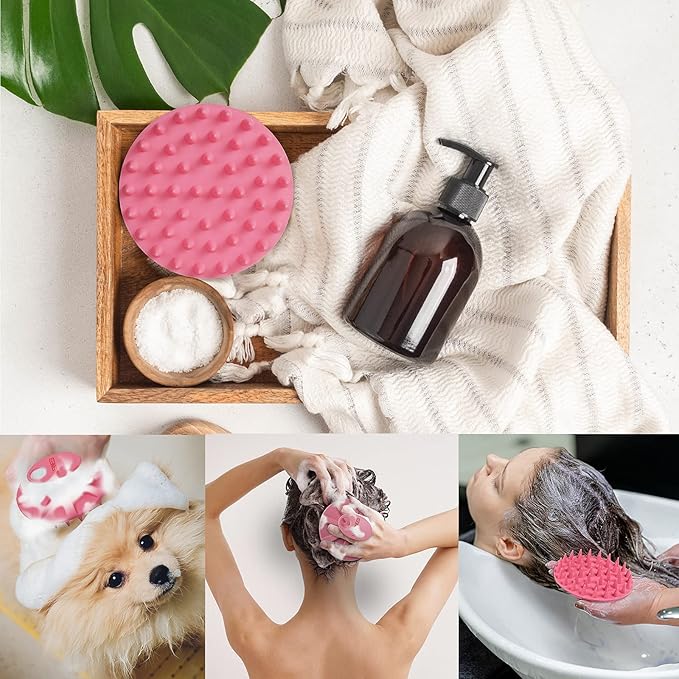 INNERNEED Scalp Massager Shampoo Brush, Wet & Dry Manual Scalp Care Head Scrubber Hair Washing, Soft Silicone Bristles, for Hair Growth, Dandruff Removal (Black+Pink)