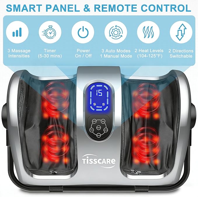 TISSCARE Shiatsu Foot Massager with Heat: FSA Eligible HSA Foot Massager for Neuropathy, Plantar Fasciitis and Pain Relief-Massage Feet/Leg/Calf/Ankle at Home/Office, Gifts for Women and Men(Gray)