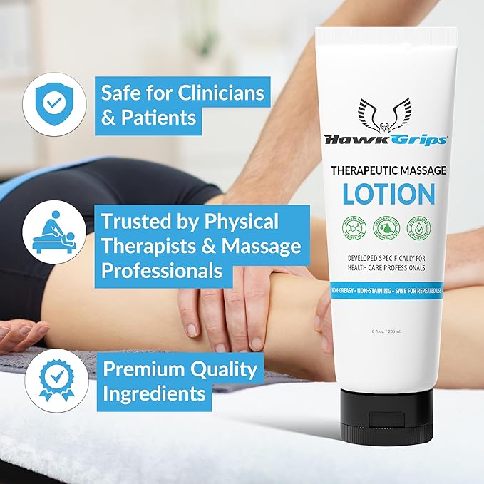 HawkGrips 8oz Therapeutic Massage Lotion for Massage Therapy, Unscented, Professional, Scraper Tool Massage Lotion, Deep Tissue, Cupping Therapy, Non-Greasy, Non-Staining, Shea Butter, Pack of 1