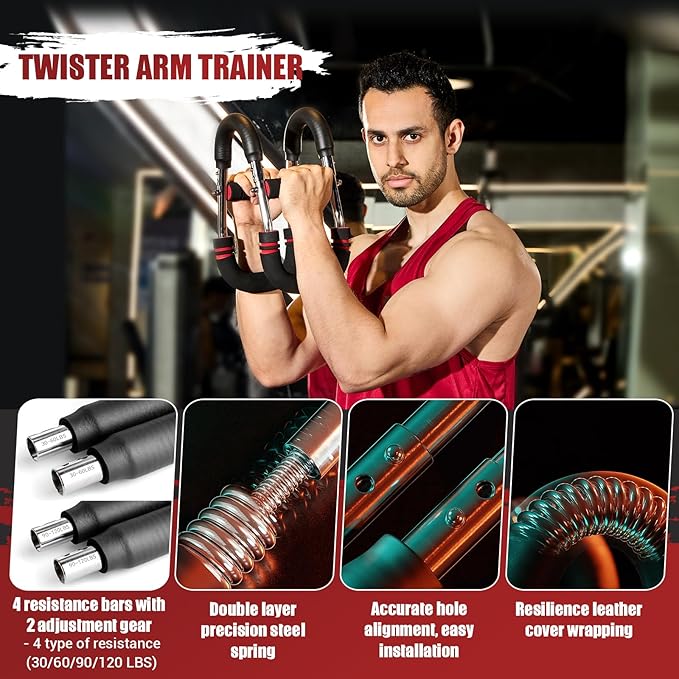 Twister Arm Trainer, 30-120 lbs Adjustable Twister Arm Chest Exerciser with 4 Spring & Poster for Men & Women, Detachable Power Twister Home Fitness Equipment for Enhancing Upper Body Muscle