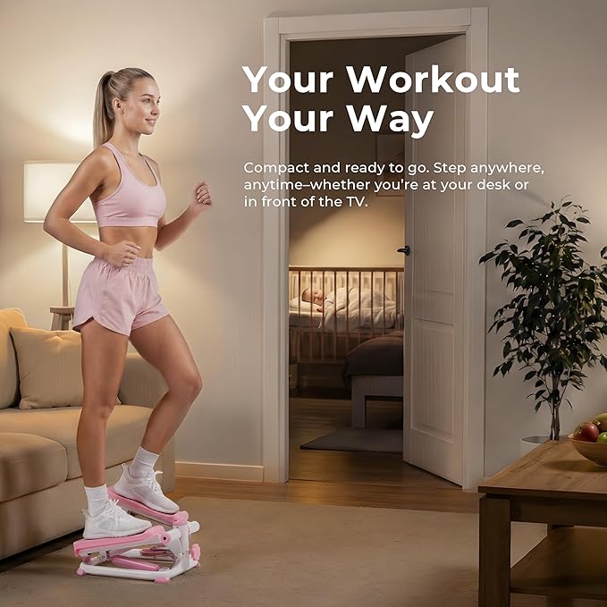 Sunny Health & Fitness Mini Steppers for Exercise at Home, Stair Step Workout Machine, Full Body Cardio Equipment, with Optional Free SunnyFit App Connection and Resistance Band