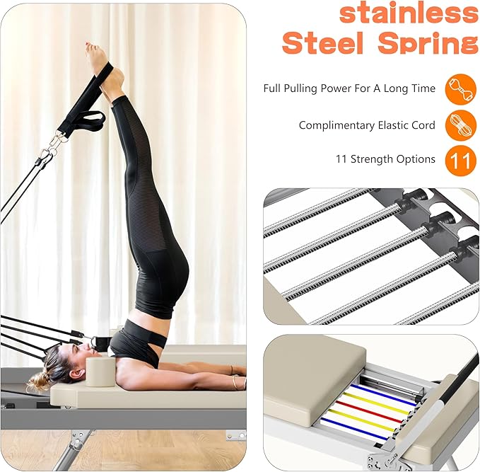 Foldable Pilates Reformer Machine for Home Use - 330lbs Capacity with 5 Alloy Springs, 11 Resistance Levels & UP Leather Surface, Space-Saving Fitness Equipment