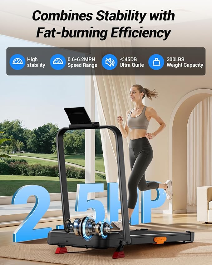 CURSOR FITNESS 15% Incline Walking Pad Treadmill with Handle Bar - 0.6-6.2MPH Quiet Foldable Treadmill for Home Office Under Desk 2.5HP Walking Pad with 300LBS Capacity