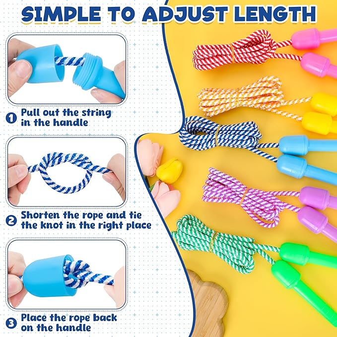 20 Pack Kids Jump Rope, Colorful Nylon Skipping Ropes for Children, 7.87FT Adjustable Length, 5.51IN Handles, Lightweight Skipping Ropes Set for Indoor & Outdoor Play Fitness School Activities