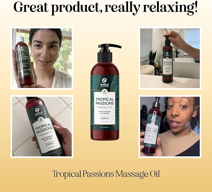 Scented Sensual Massage Oil for Couples - Tropical and Berry Full Body Massage Oils with Jojoba Coconut and Sweet Almond Oil with Sweet Aromas for Special Moments - Non GMO Gluten Free and Vegan
