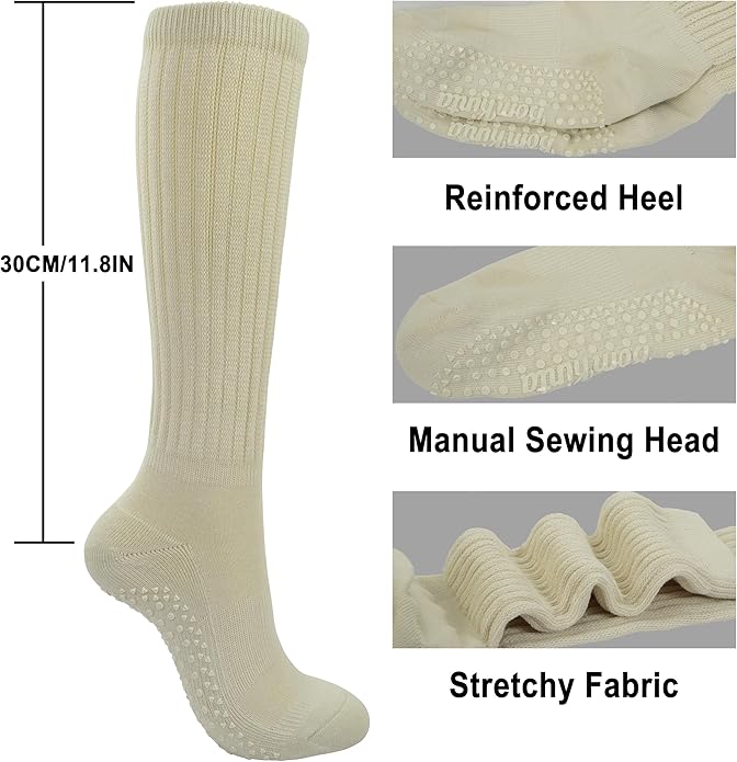 BomKinta Pilates Socks with Grips for Women - Yoga Grippy Slouch Scrunch Sock - Slipper Socks for Barre Workout Hospital