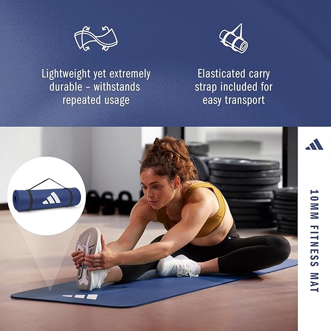 adidas Fitness Mat - Lightweight - Non Slip Yoga Mat, 7mm or 10mm