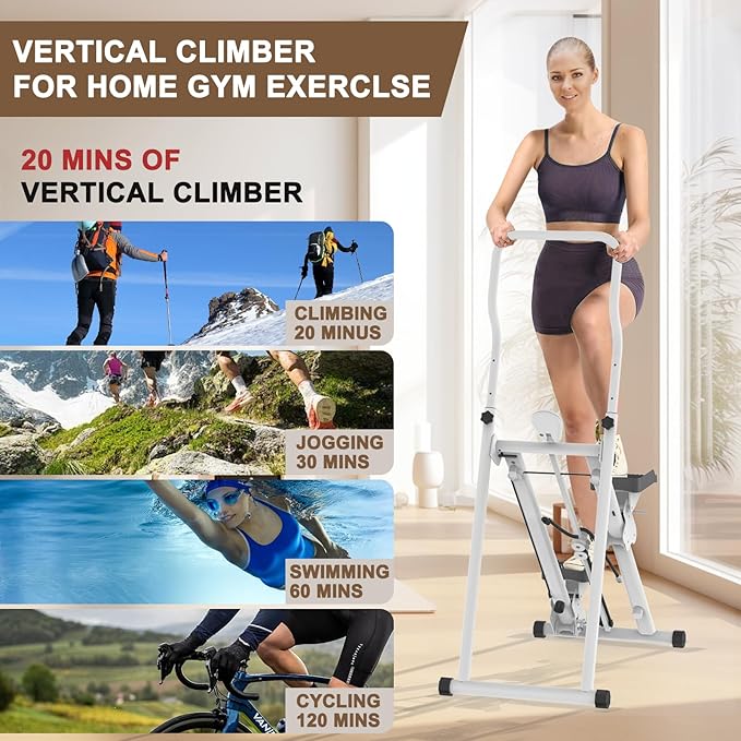 Stair Stepper for Home Gym Exercise, New Version Vertical Climber Machine,Full Body Workout Stair Stepper with Extended Step Range, Adjustable Handlebar & Pedals(White&Black)