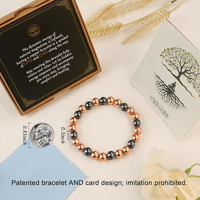 Copper Bracelet for Women and Men, Copper Magnetic Bracelet with 3500 Gauss Magnet Beads as Birthday Gifts, Hematite Jewelry Pulsera De Cobre para Mujer for Parents Anniversary Jewelry Gift