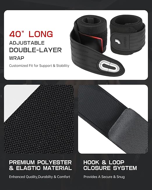 Jaffick Elbow Wraps for Weightlifting (1 Pair) - Double-Layer Reinforced 40'' Elastic Elbow Brace Compression Strap & Gym Joint Support Brace - for Bench Press, Powerlifting, and Pressing