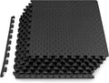 ProsourceFit Exercise Puzzle Mat ½-in, Checkered EVA Foam Floor Tiles w/Non-Slip Texture, Gym Mat w/Interlocking Foam Tiles for Adjustable Surface, Shock Absorbing, Waterproof Gym Flooring, Black