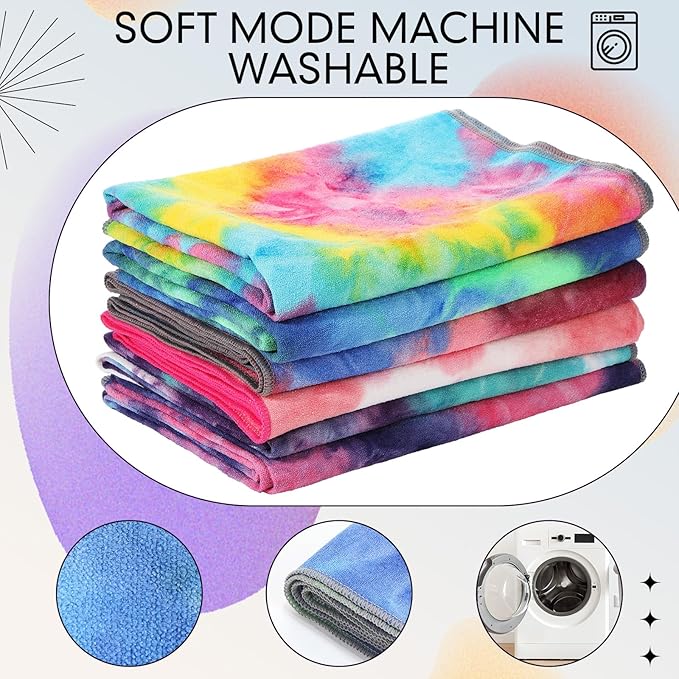 Peryiter 6 Pcs Yoga Towels with Grip Dots 72 x 25 Inch Non Slip Hot Yoga Mat Towel Microfiber Soft Sweat Absorbent Blanket for Gym Pilates Workout Fitness, 6 Tie Dye Colors