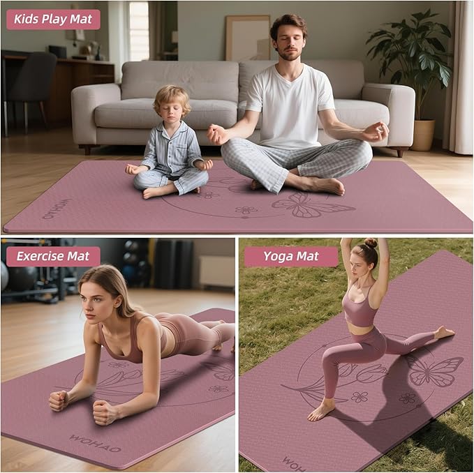 Large 76"x40"x0.4" Yoga Mat - Extra Width & Thick Non-Slip Exercise Mat, Versatile for Stretching, Yoga Studio, Gym, Home & Indoor/Outdoor Workouts
