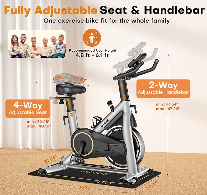 Exercise Bike, Magnetic Resistance Stationary Bikes for Home with App Compatible, Silent Indoor Cycling Bike with 350lbs Weight Capacity Comfortable Seat, Digital Monitor & Phone Mount