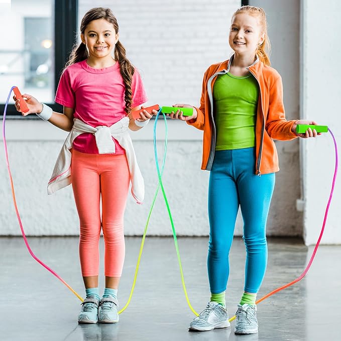 50 Pack Kids Jump Rope, Colorful Gradient Nylon Skipping Ropes for Children, 7.55FT Adjustable Length, Plastic Handles, Lightweight Exercise Ropes for Schools, Events, and Family Fun