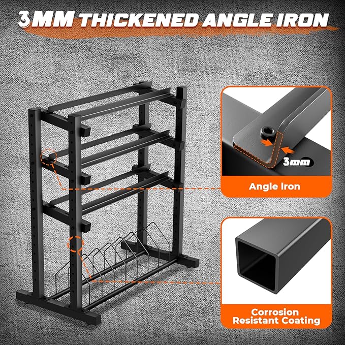 1100LBS Weight Rack for Home Gym, Upgraded 4-Tier Dumbbell Rack, Barbell Holder Bumper Plate Storage Rack with Adjustable Height & Width Design, Heavy Duty Weight Storage Organizer (Rack Only)