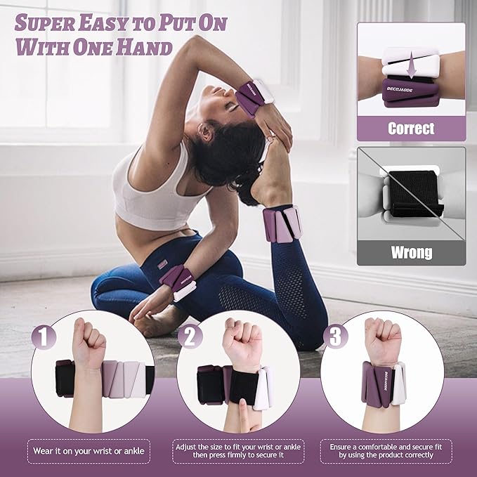 Ankle Weights for Women Wrist Weights Set of 2 (1 lb/2 lb Each) Adjustable Arm Leg Weight for Womens Men Suitable for Walking Swimming Running Pilates Yoga Gym