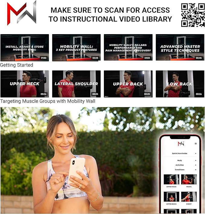 Mobility Wall- Stand Up Door Mounted Smooth Foam Roller for Soft Tissue Massage & Muscle Recovery for Exercise, Includes 4 Trigger Point Attachments