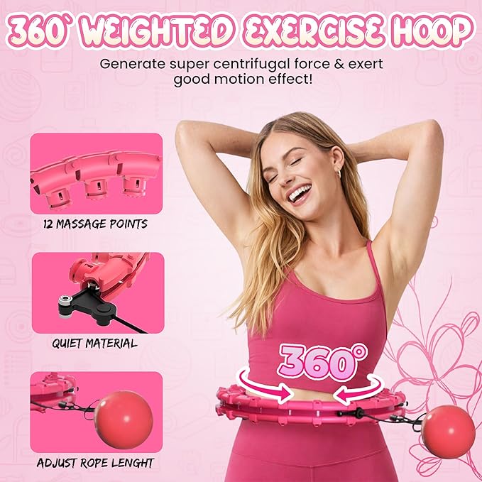 Weighted Hula Hoop with Exercise Belt - Infinity Hoop with 28 Detachable Links, Smart Weighted Hula Hoops for Adults and Beginners, Adjustable Tummy Exercise Weight Loss Equipment for Women & Men