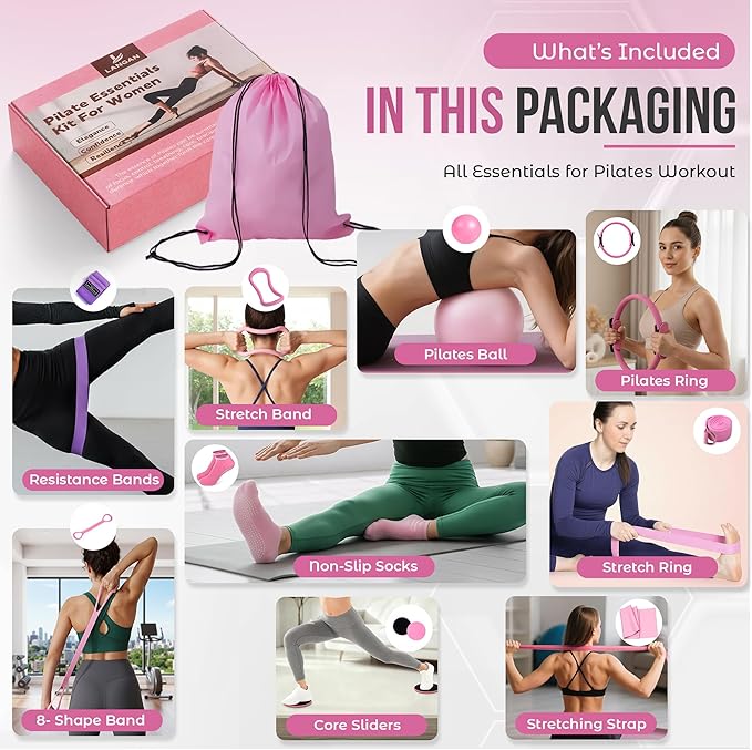 Home Pilates Kit for Women & Men | Better Me Pilates Kit with 14 Inches Pilates Ring and Ball Set, Resistance Bands, Core Sliders, Bag - Full Body Exercise Home Pilates Workout Kit