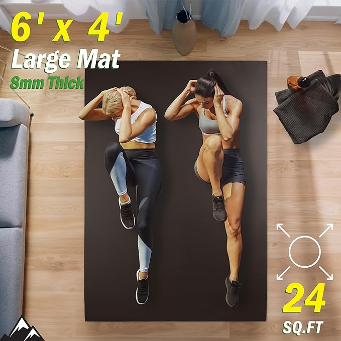 Large Yoga Mat - 6’x4’ Wide Exercise Mat - 8mm Thick Waterproof Non-Slip Workout Mat - Gym Flooring for Home Gym Studio Workouts, Pilates, Stretching and Meditation - Fitness Mat by Wakeman