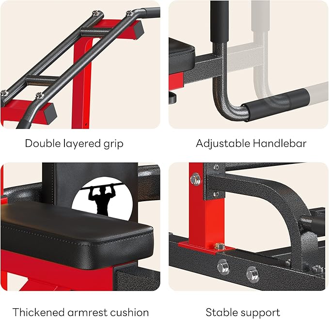 Pull Up Bar Station, 10-Level Height Adjustable Wall Mounted Home Gym, 330 lbs Capacity with Dip Bars & Push Up Handles, for Chin Up, Dips, Leg Raise (Black/Red/Yellow)