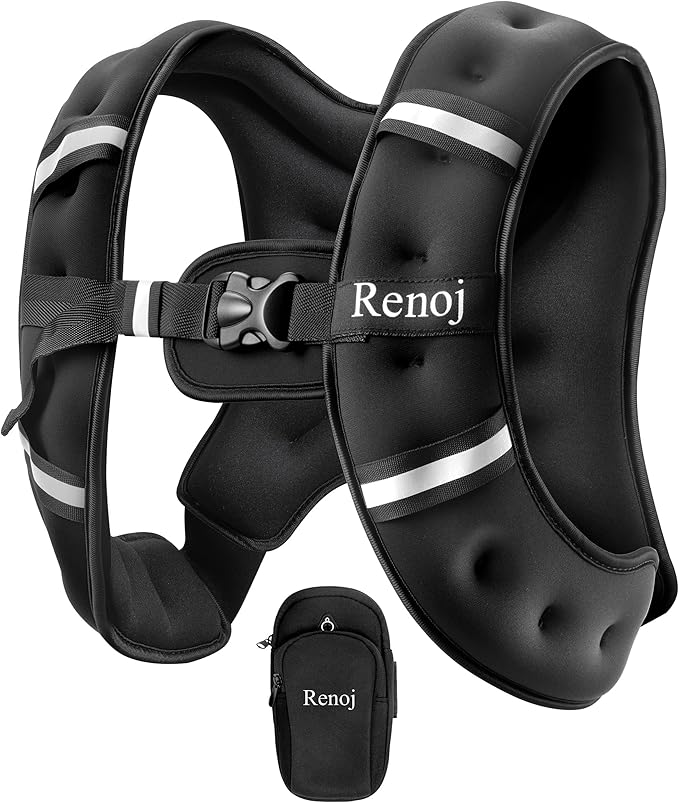 Renoj Weighted Vest for Women Men: Available in 6lb/8lb/10lb/11lb/12lb/14lb/16lb/20lb Fixed Weights for Walking, Running, Training, Exercise, Weight Loss - With Reflective Strips and Storage Pocket