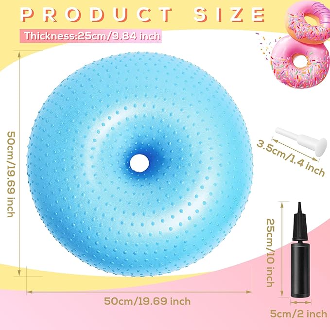 Meooeck 4 Pcs Upgraded Flexible Seating for Classroom 20 Inch Yoga Ball Chairs with Massage Point Inflatable Donut Ball Chair with Inflator for Kids Exercise Sensory Balance School Student Office