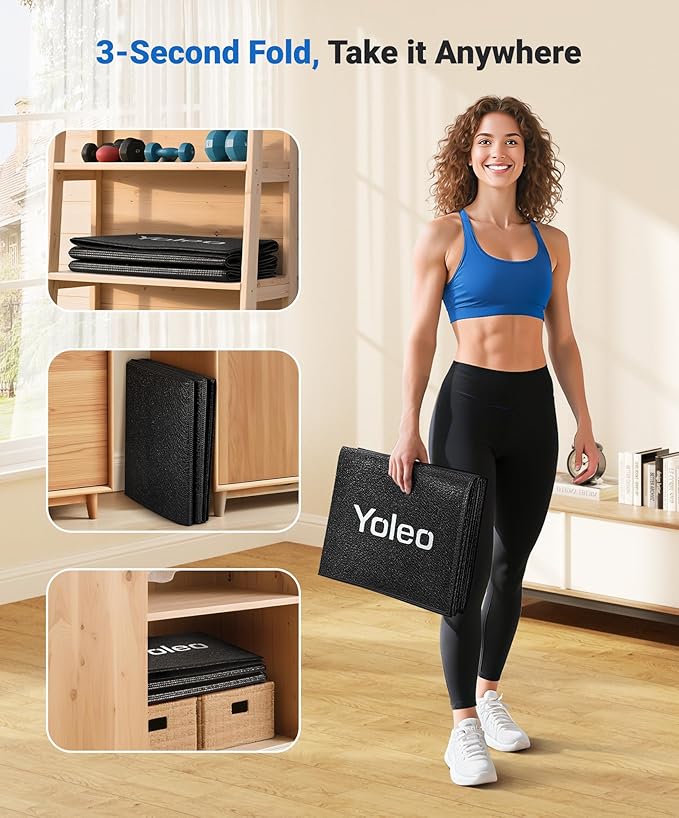 YOLEO Treadmill Mat Walking Pad Mat for Carpet, 63"x30" Foldable Exercise Equipment Mats - 1/4" Thick Non-Slip, Shock Absorbing, Hardwood Floor Protection for Exercise Bike/Weight Bench/Treadmill/Yoga